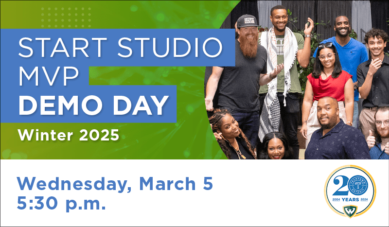 Promotional graphic that reads "Start Studio MVP Demo Day winter 2025. Wednesday, March 5 at 5:30 p.m."
