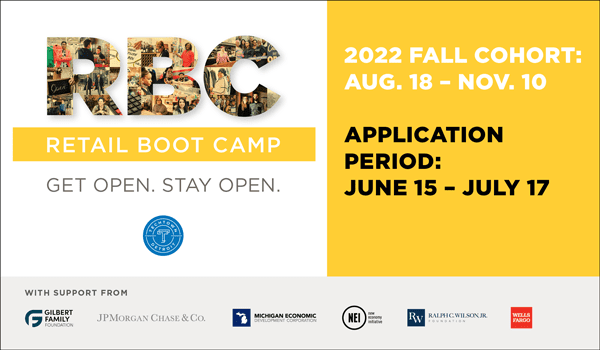 Yellow graphic showcasing the Retail Boot Camp info session